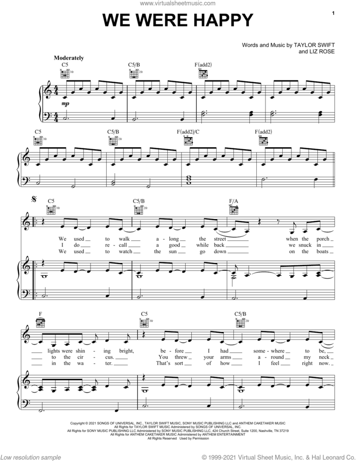 We Were Happy (Taylor's Version) (From The Vault) sheet music for voice, piano or guitar by Taylor Swift and Liz Rose, intermediate skill level