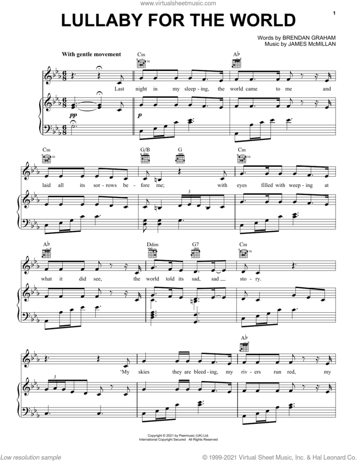 Lullaby For The World sheet music for voice, piano or guitar by The Mahers, Brendan Graham and James McMillan, intermediate skill level