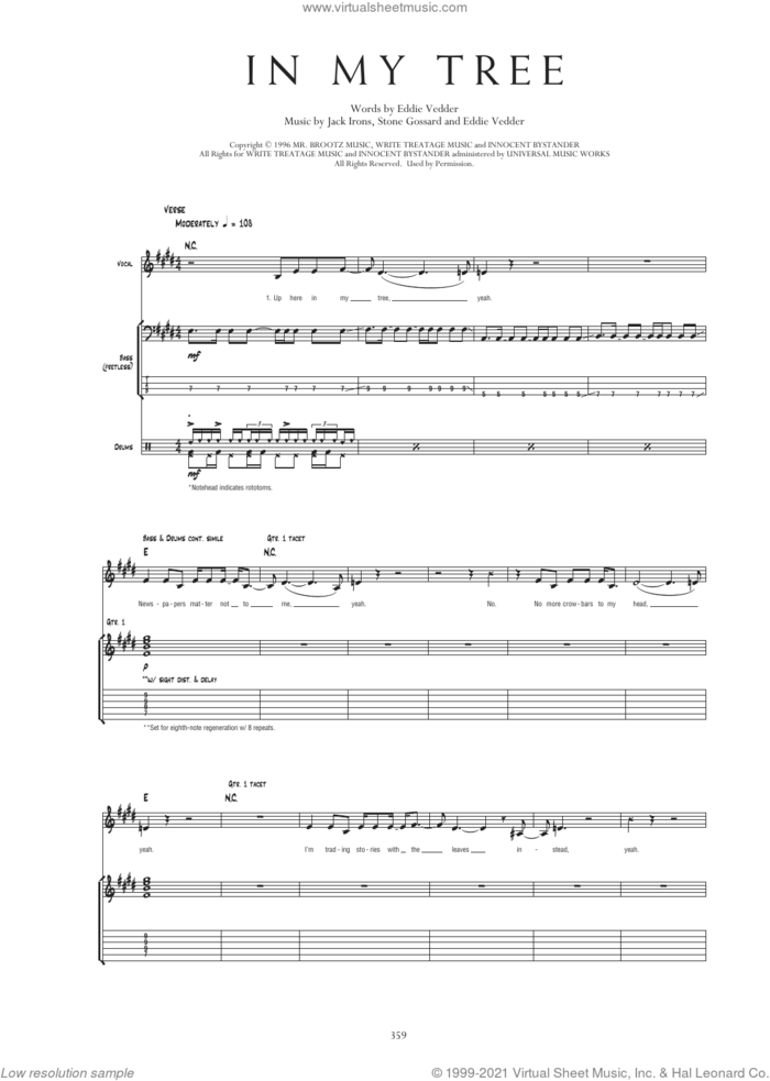 In My Tree sheet music for chamber ensemble (Transcribed Score) by Pearl Jam, Eddie Vedder, Jack Irons and Stone Gossard, intermediate skill level