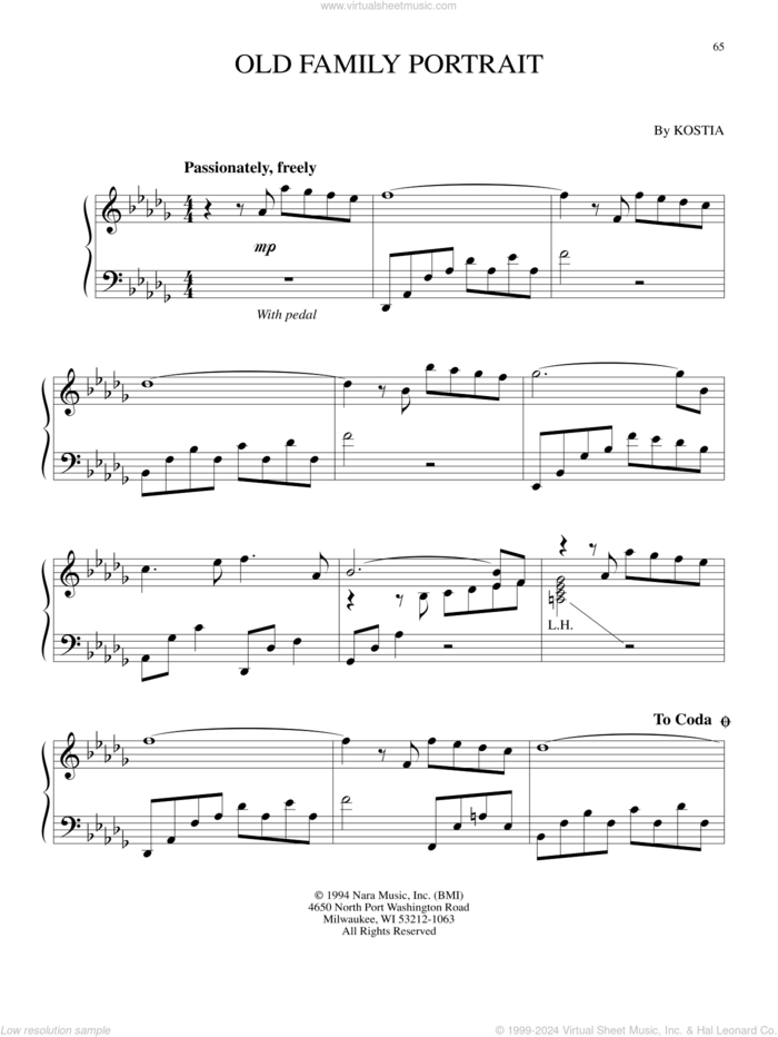 Old Family Portrait sheet music for piano solo by Kostia, intermediate skill level