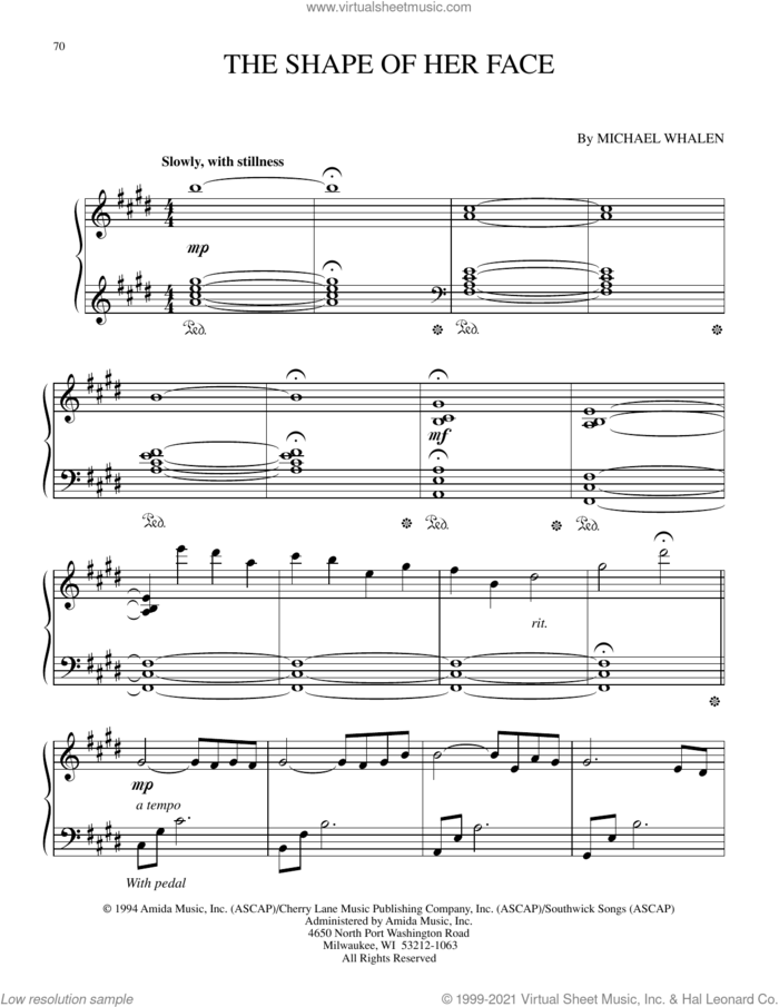 The Shape Of Her Face sheet music for piano solo by Michael Whalen, intermediate skill level