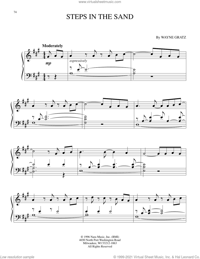 Steps In The Sand sheet music for piano solo by Wayne Gratz, intermediate skill level