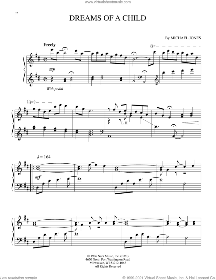 Dreams Of A Child sheet music for piano solo by Michael Jones, intermediate skill level
