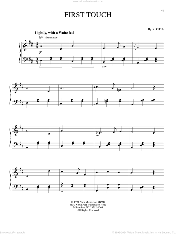 First Touch sheet music for piano solo by Kostia, intermediate skill level