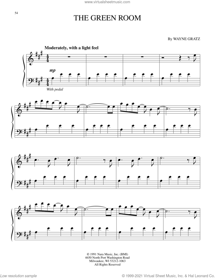 The Green Room sheet music for piano solo by Wayne Gratz, intermediate skill level