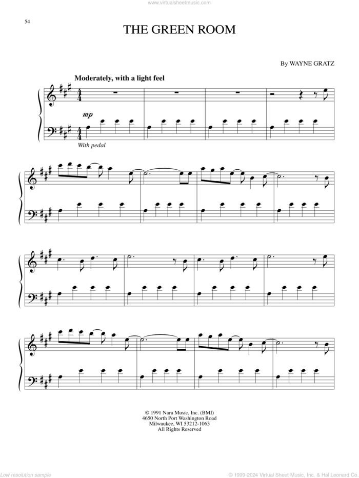 The Green Room sheet music for piano solo by Wayne Gratz, intermediate skill level