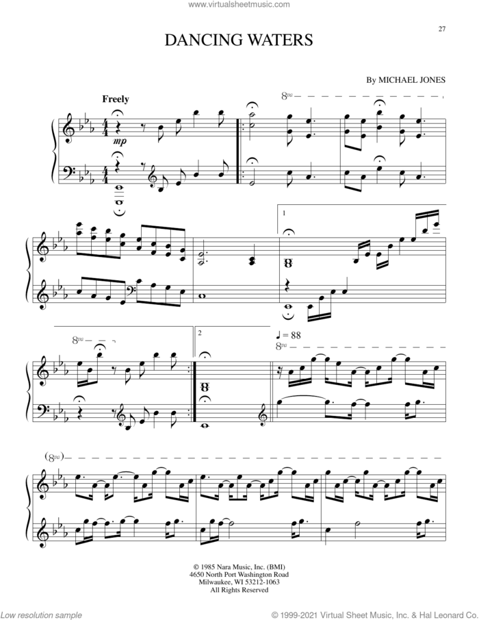 Dancing Waters sheet music for piano solo by Michael Jones, intermediate skill level