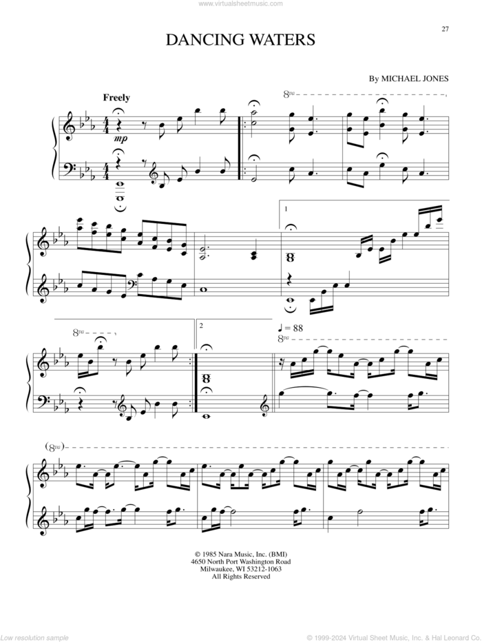 Dancing Waters sheet music for piano solo by Michael Jones, intermediate skill level