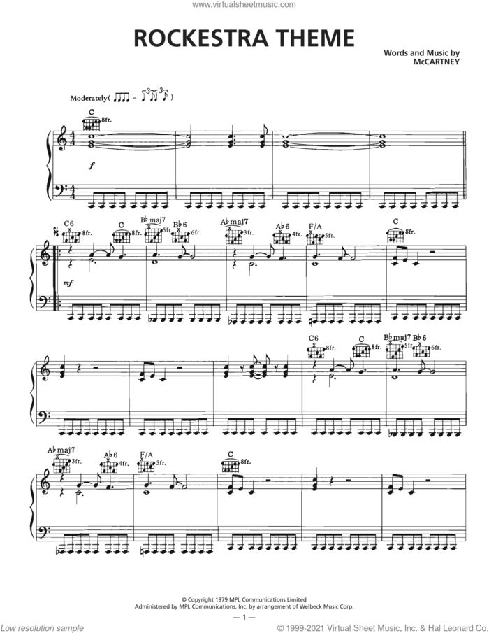 Rockestra Theme sheet music for voice, piano or guitar by Wings and Paul McCartney, intermediate skill level