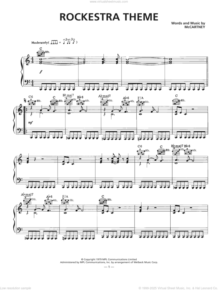 Rockestra Theme sheet music for voice, piano or guitar by Wings and Paul McCartney, intermediate skill level