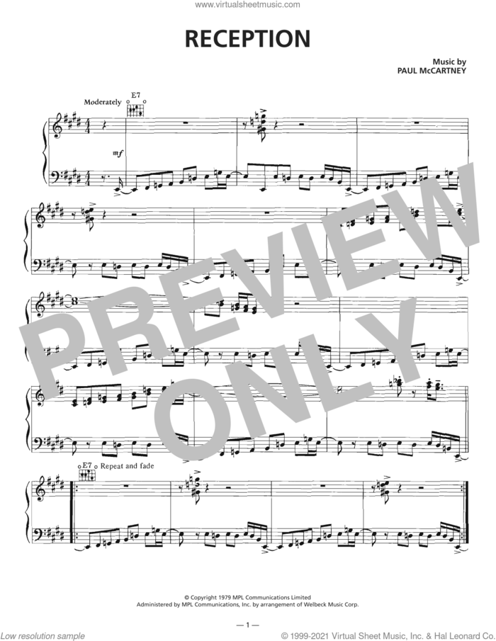 Reception sheet music for voice, piano or guitar by Wings and Paul McCartney, intermediate skill level
