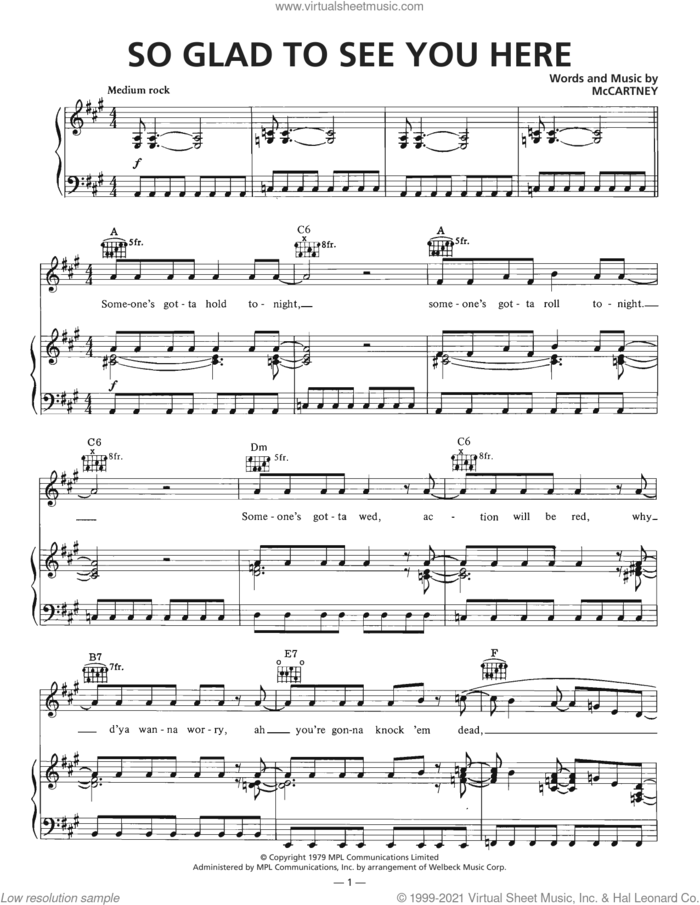 So Glad To See You Here sheet music for voice, piano or guitar by Wings and Paul McCartney, intermediate skill level