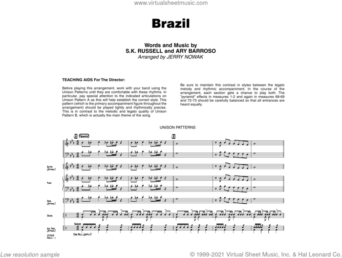 Brazil (arr. Jerry Nowak) (COMPLETE) sheet music for jazz band by Ary Barroso, Jerry Nowak, S.K. Russell and The Ritchie Family, intermediate skill level