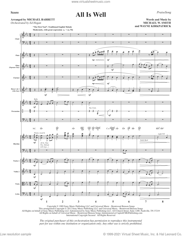 All Is Well (arr. Michael Barrett) (Praise Band) (COMPLETE) sheet music for orchestra/band (Praise Band) by Michael W. Smith, Michael Barrett and Wayne Kirkpatrick, intermediate skill level