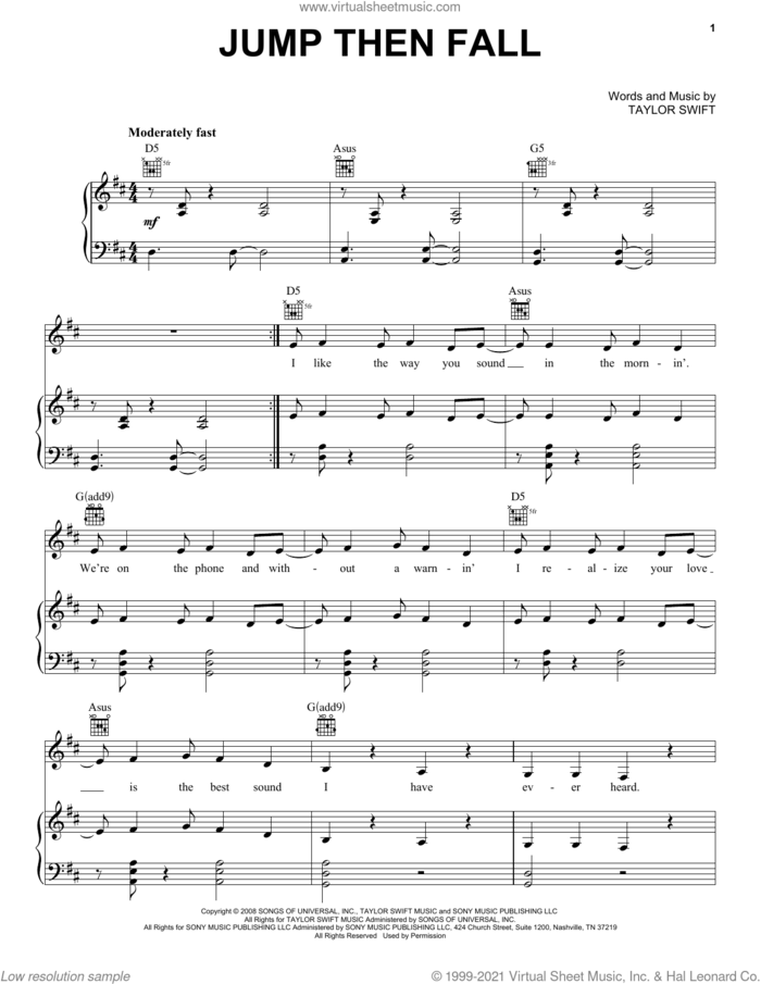 Jump Then Fall (Taylor's Version) sheet music for voice, piano or guitar by Taylor Swift, intermediate skill level