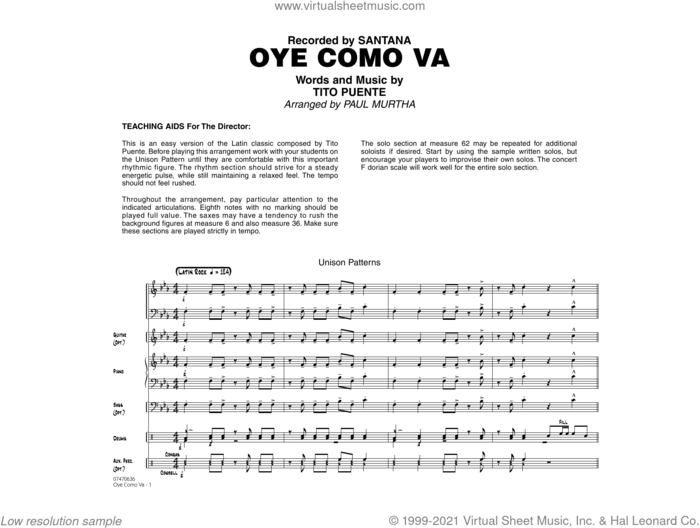 Oye Como Va (arr. Paul Murtha) (COMPLETE) sheet music for jazz band by Paul Murtha, Carlos Santana and Tito Puente, intermediate skill level