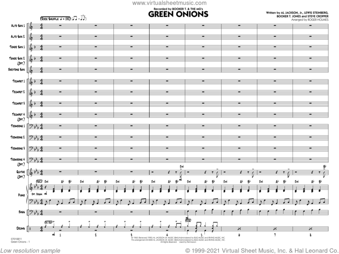 Green Onions (arr. Roger Holmes) (COMPLETE) sheet music for jazz band by Booker T. & The MG's, Al Jackson Jr., Booker T. Jones, Lewis Steinberg, Roger Holmes and Steve Cropper, intermediate skill level