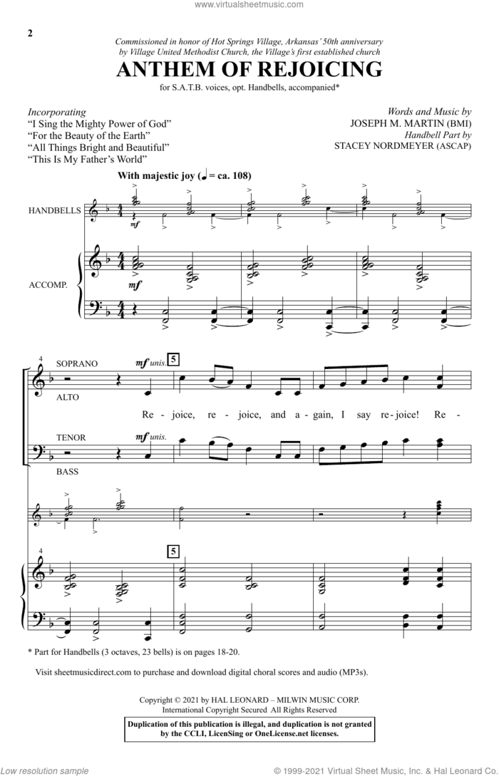 Anthem Of Rejoicing sheet music for choir (SATB: soprano, alto, tenor, bass) by Joseph M. Martin, intermediate skill level