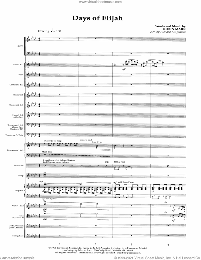 Days of Elijah (arr. Richard Kingsmore) (COMPLETE) sheet music for orchestra/band by Robin Mark and Richard Kingsmore, intermediate skill level