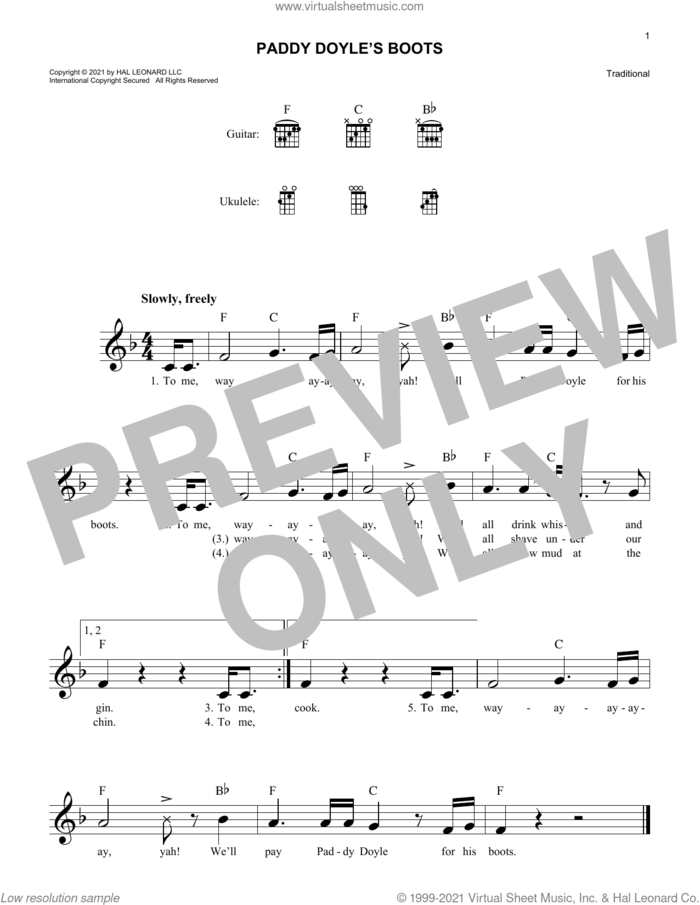 Paddy Doyle's Boots sheet music for voice and other instruments (fake book), intermediate skill level