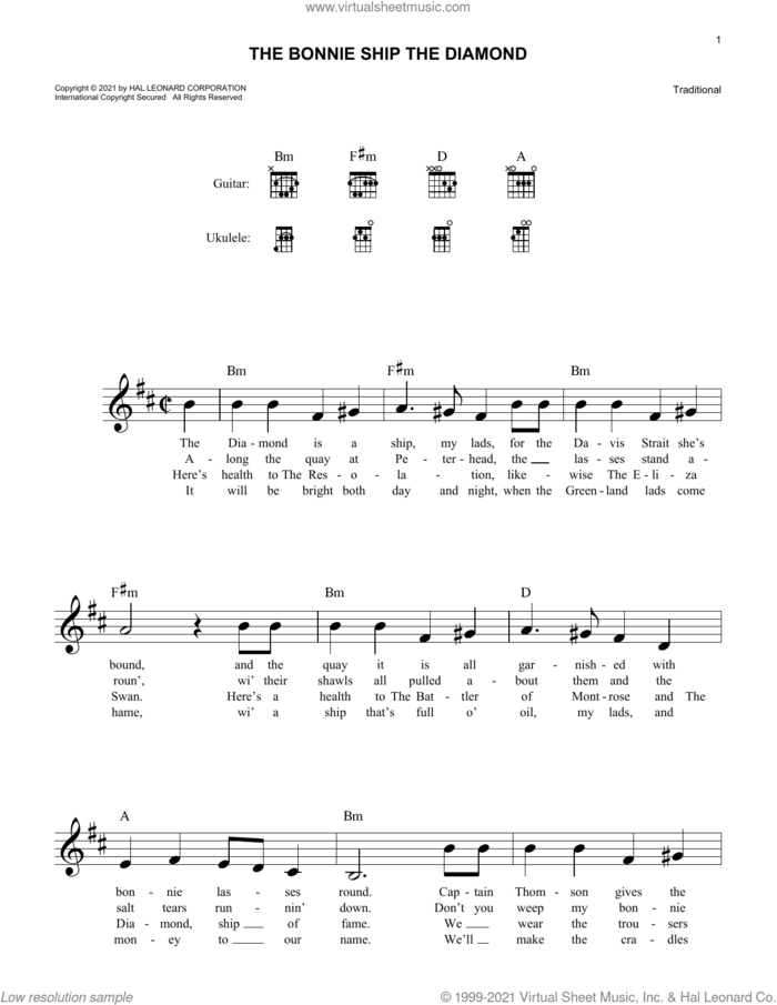 The Bonnie Ship The Diamond sheet music for voice and other instruments (fake book), intermediate skill level