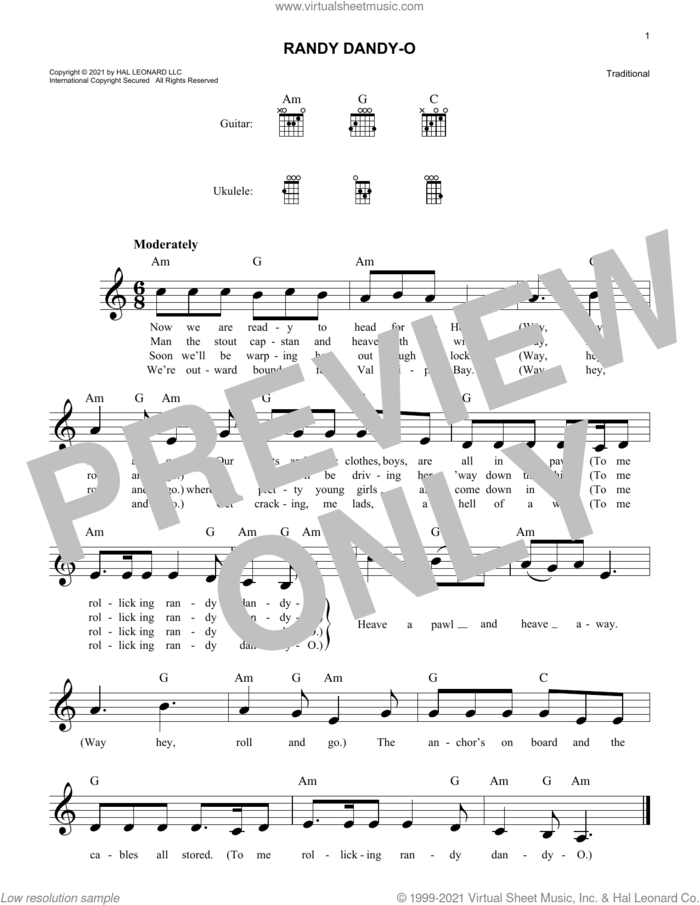 Randy Dandy-O sheet music for voice and other instruments (fake book), intermediate skill level