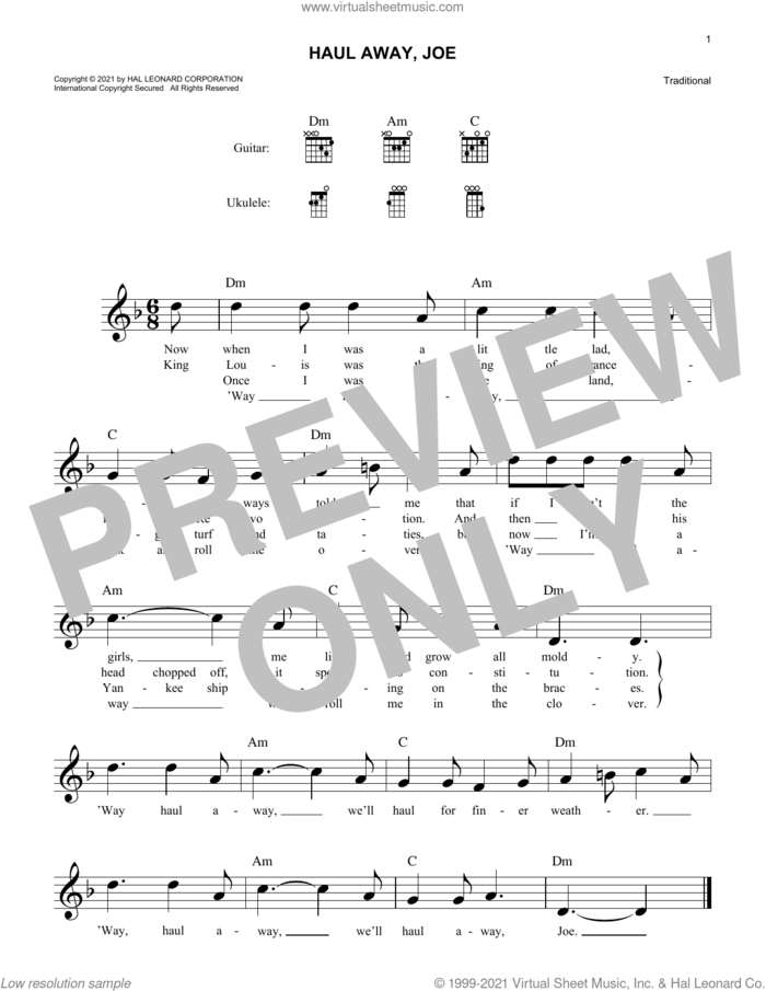 Haul Away, Joe sheet music for voice and other instruments (fake book), intermediate skill level