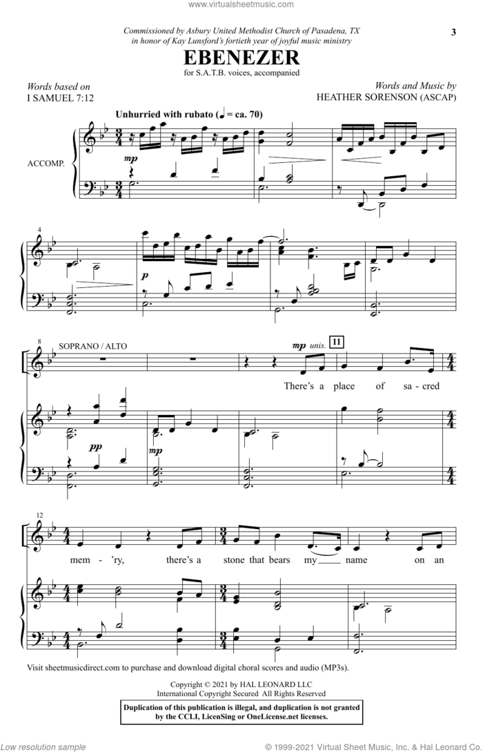 Ebenezer sheet music for choir (SATB: soprano, alto, tenor, bass) by Heather Sorenson, intermediate skill level