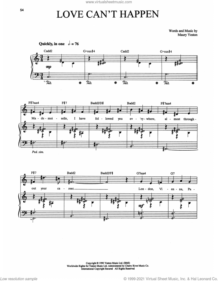 Love Can't Happen (from Grand Hotel: The Musical) sheet music for voice, piano or guitar by Maury Yeston, intermediate skill level