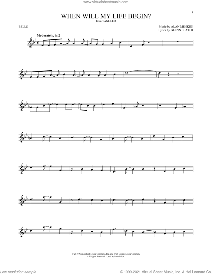 When Will My Life Begin? (from Tangled) sheet music for Hand Bells Solo (bell solo) by Alan Menken and Glenn Slater, intermediate Hand Bells Solo (bell)
