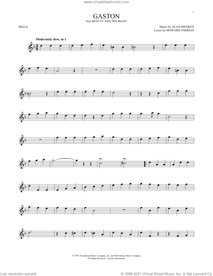 Gaston (from Beauty And The Beast) sheet music for Hand Bells Solo (bell solo) by Alan Menken and Howard Ashman, intermediate Hand Bells Solo (bell)
