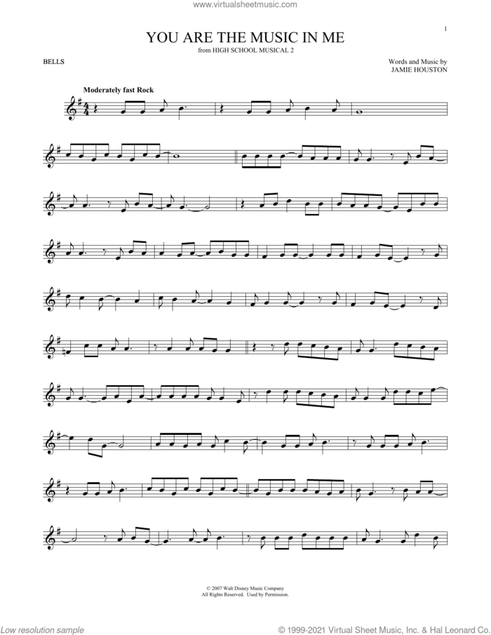 You Are The Music In Me (from High School Musical 2) sheet music for Hand Bells Solo (bell solo) by Jamie Houston and Zac Efron and Vanessa Anne Hudgens, intermediate Hand Bells Solo (bell)