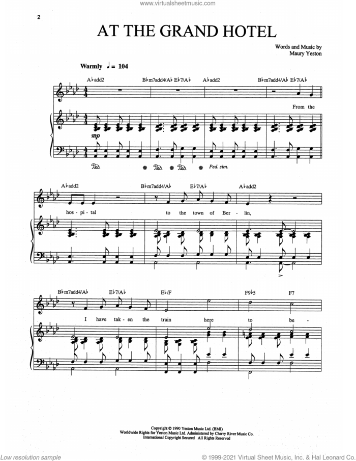 At The Grand Hotel (from Grand Hotel: The Musical) sheet music for voice, piano or guitar by Maury Yeston, intermediate skill level