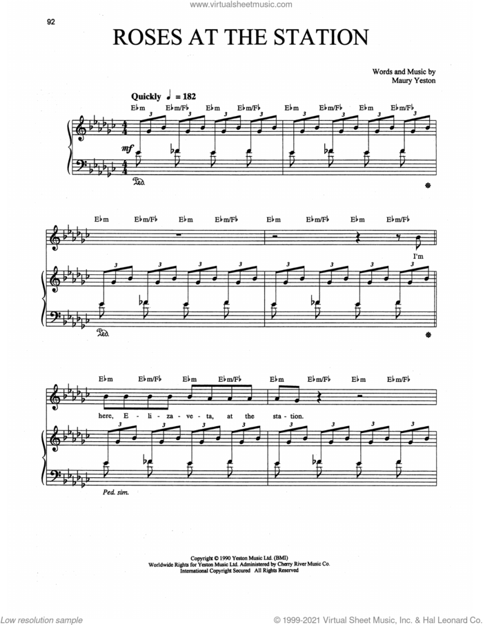 Roses At The Station (from Grand Hotel: The Musical) sheet music for voice, piano or guitar by Maury Yeston, intermediate skill level