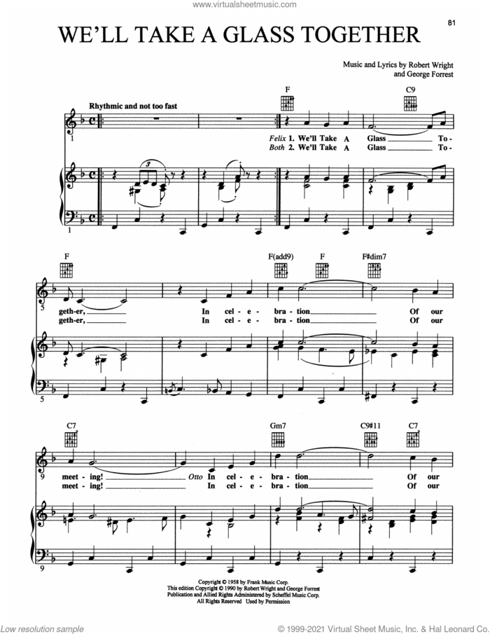 We'll Take A Glass Together (from Grand Hotel: The Musical) sheet music for voice, piano or guitar by Maury Yeston, George Forrest and Robert Wright, intermediate skill level