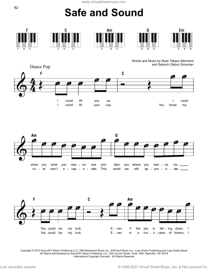 Safe And Sound sheet music for piano solo by Capital Cities, Ryan Merchant and Sebouh Simonian, beginner skill level