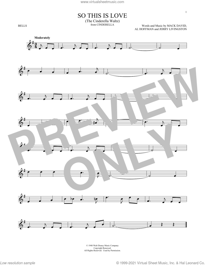 So This Is Love (from Cinderella) sheet music for Hand Bells Solo (bell solo) by Al Hoffman, Jerry Livingston, Mack David and Mack David, Al Hoffman and Jerry Livingston, intermediate Hand Bells Solo (bell)