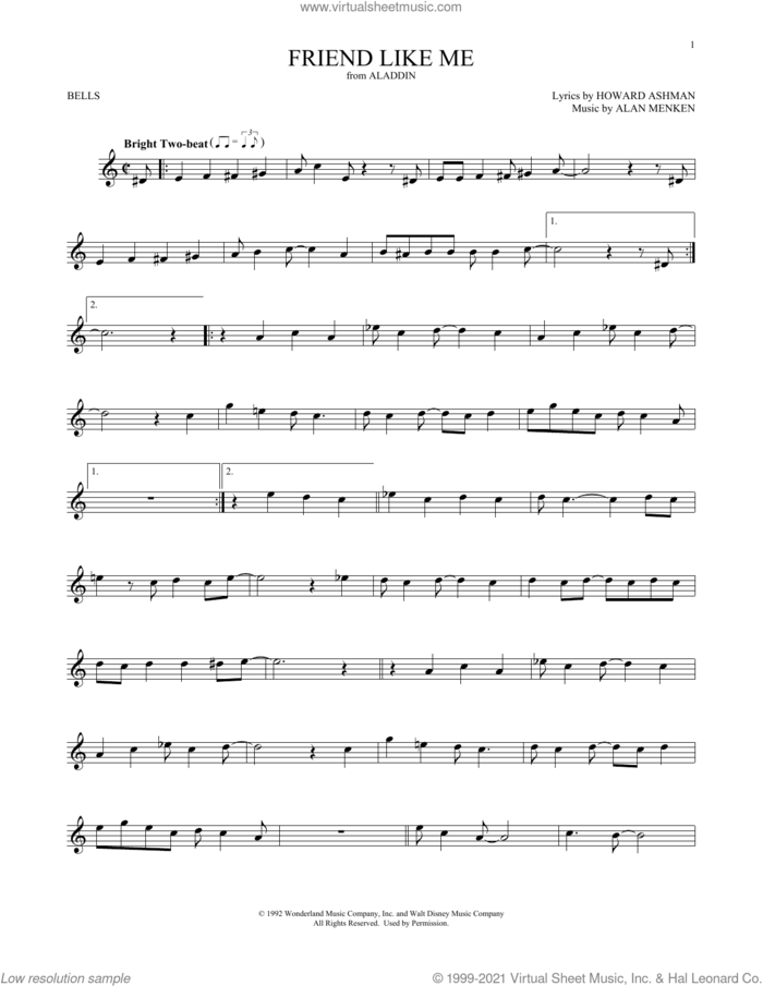 Friend Like Me (from Aladdin) sheet music for Hand Bells Solo (bell solo) by Alan Menken, Alan Menken & Howard Ashman and Howard Ashman, intermediate Hand Bells Solo (bell)