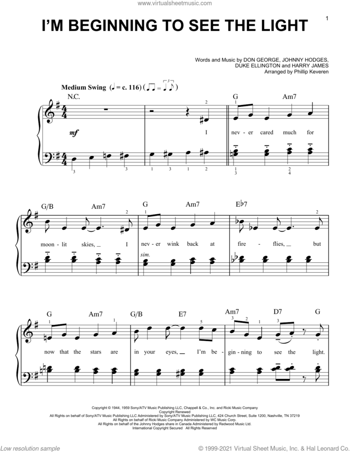 I'm Beginning To See The Light (arr. Phillip Keveren) sheet music for piano solo by Duke Ellington, Phillip Keveren, Don George, Harry James and Johnny Hodges, easy skill level