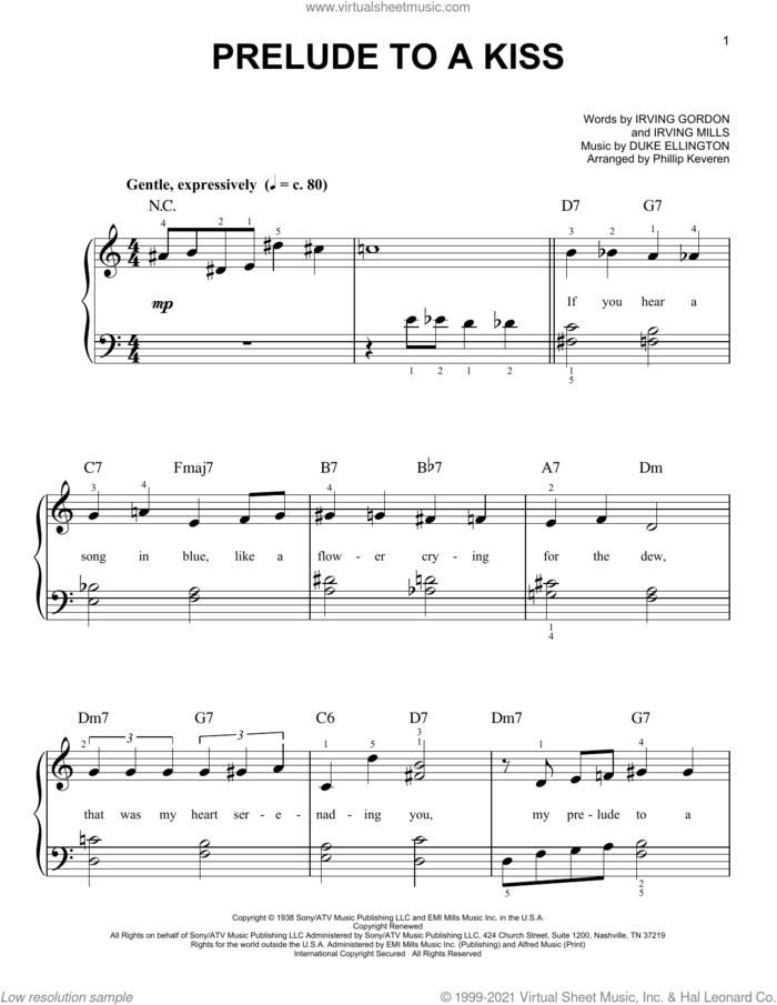 Prelude To A Kiss (arr. Phillip Keveren) sheet music for piano solo by Duke Ellington, Phillip Keveren, Irving Gordon and Irving Mills, easy skill level
