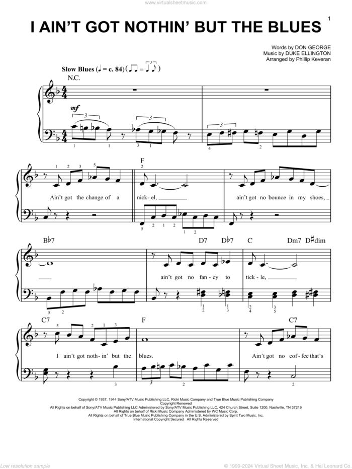 I Ain't Got Nothin' But The Blues (arr. Phillip Keveren) sheet music for piano solo by Duke Ellington, Phillip Keveren and Don George, easy skill level