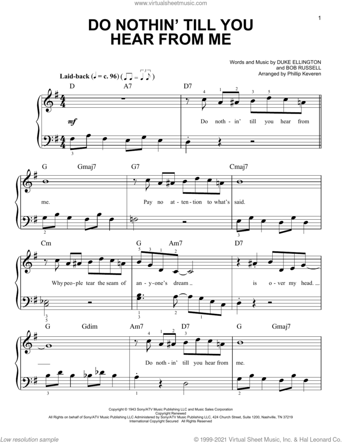 Do Nothin' Till You Hear From Me (arr. Phillip Keveren) sheet music for piano solo by Duke Ellington, Phillip Keveren and Bob Russell, easy skill level