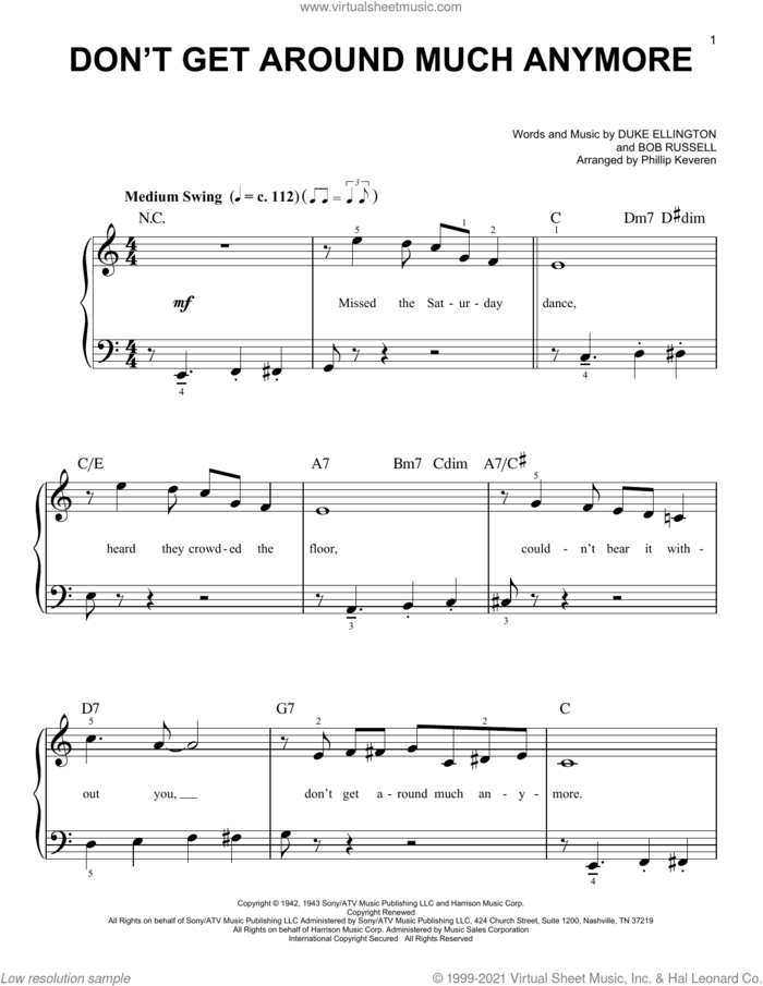 Don't Get Around Much Anymore (arr. Phillip Keveren) sheet music for piano solo by Duke Ellington, Phillip Keveren and Bob Russell, easy skill level