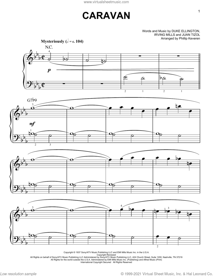 Caravan (arr. Phillip Keveren) sheet music for piano solo by Duke Ellington, Phillip Keveren, Irving Mills and Juan Tizol, easy skill level