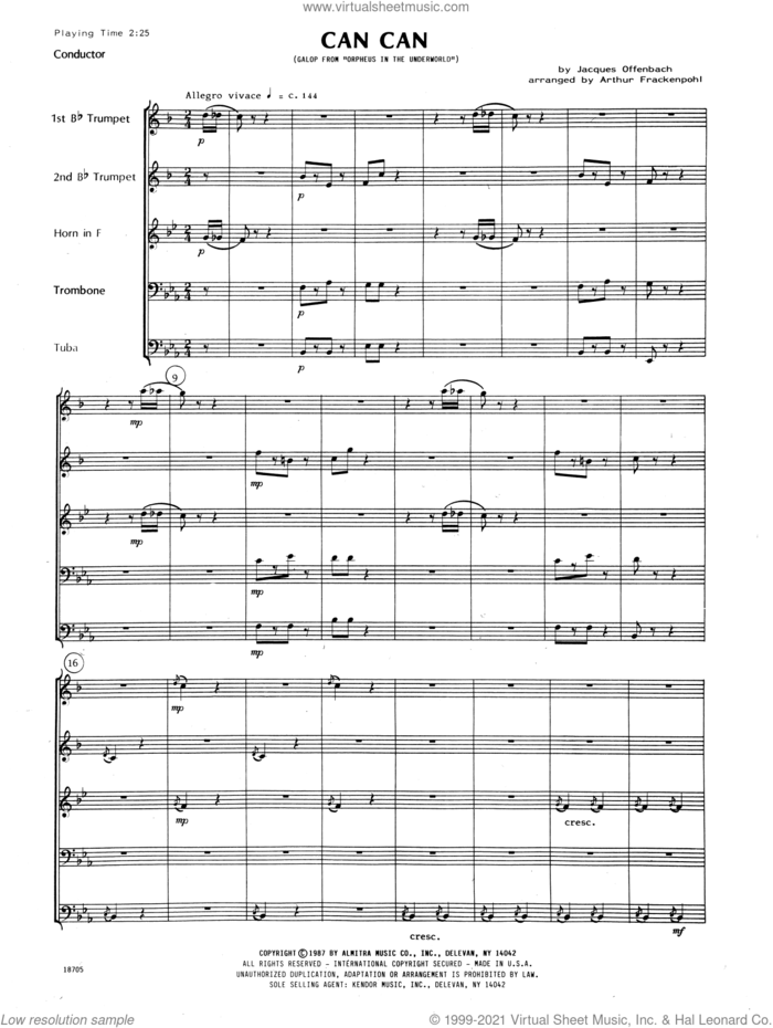 Can Can (arr. Arthur Frackenpohl) (COMPLETE) sheet music for brass quintet by Jacques Offenbach and Arthur Frackenpohl, classical score, intermediate skill level