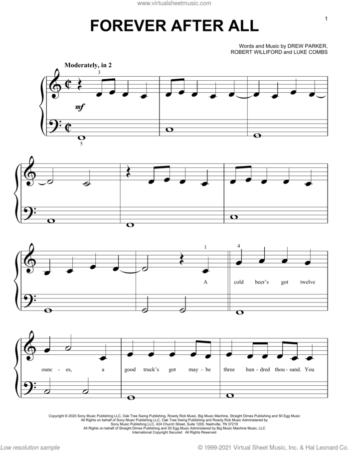 Forever After All sheet music for piano solo (big note book) by Luke Combs, Drew Parker and Robert Williford, easy piano (big note book)