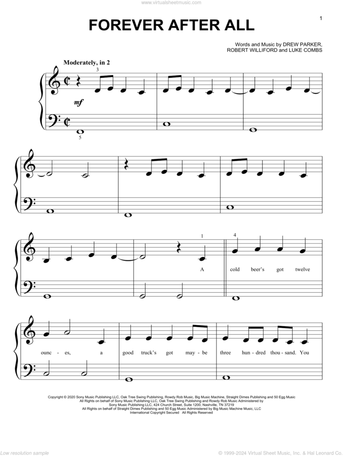 Forever After All sheet music for piano solo (big note book) by Luke Combs, Drew Parker and Robert Williford, easy piano (big note book)