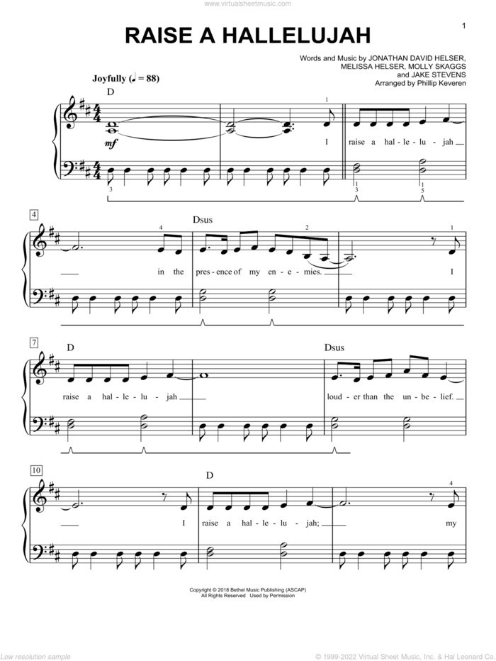 Raise A Hallelujah (arr. Phillip Keveren) sheet music for piano solo by Bethel Music, Jonathan David Helser & Melissa Helser, Phillip Keveren, Jake Stevens, Jonathan David Helser, Melissa Helser and Molly Skaggs, easy skill level
