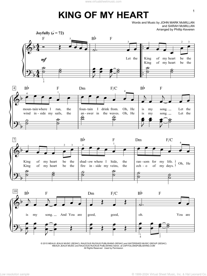 King Of My Heart (arr. Phillip Keveren) sheet music for piano solo by John Mark & Sarah McMillan, Phillip Keveren, Bethel Music, John Mark McMillan and Sarah McMillan, easy skill level