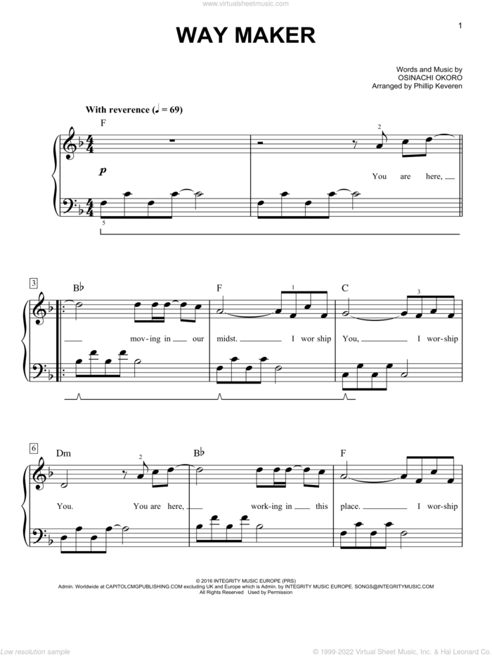 Way Maker (arr. Phillip Keveren) sheet music for piano solo by Sinach, Phillip Keveren and Osinachi Okoro, easy skill level